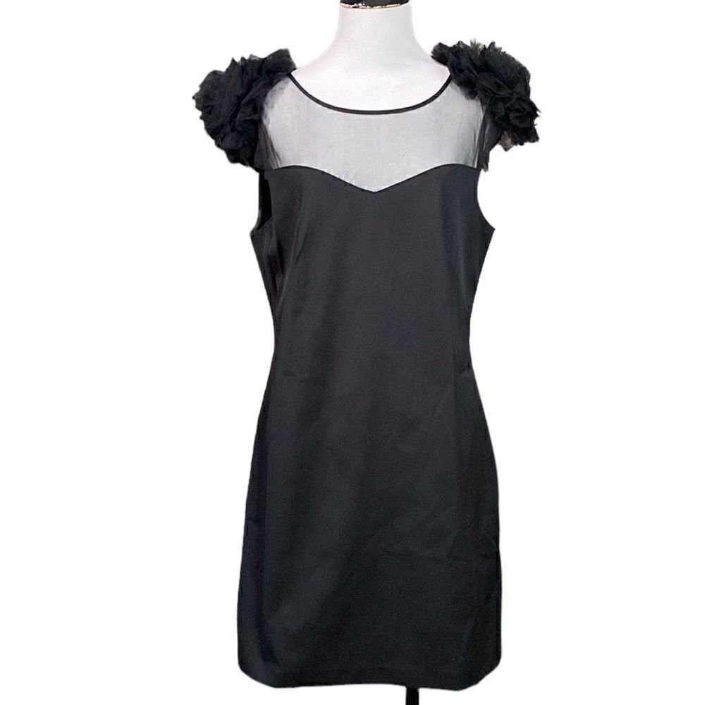Pearl GEORGINA CHAPMAN of MARCHESA Black Grosgrain Dress Tulle Flowers